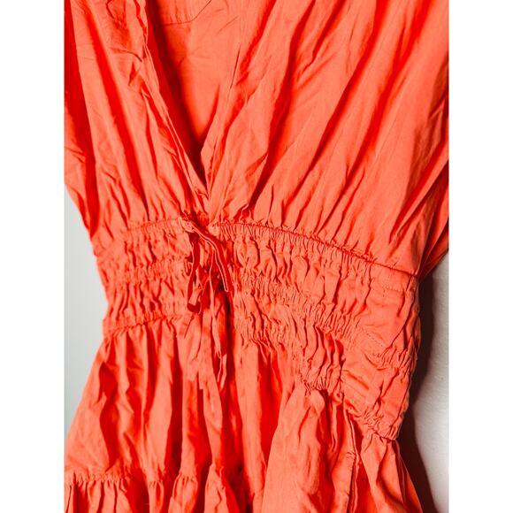 DEREK LAM COLLECTIVE Orange Smocked Hourglass Tie Waist Mini Dress Size 44 - Picture 10 of 15